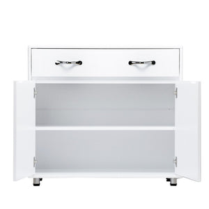 English Elm Two Door White Cabinet Side Table with Drawer and Shelves for Modern Living Rooms W28203337
