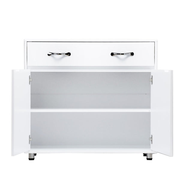 English Elm Two Door White Cabinet Side Table with Drawer and Shelves for Modern Living Rooms W28203337