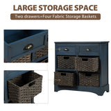 Hearth and Haven Sofia Storage Cabinet with Two Drawers and Four Classic Rattan Basket, Antique Navy WF193442AAM