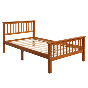 Hearth and Haven Auroral Twin Size Platform Bed with Solid Wood Slat Support and 6 Foots, Oak WF191767AAL