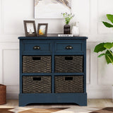 Hearth and Haven Sofia Storage Cabinet with Two Drawers and Four Classic Rattan Basket, Antique Navy WF193442AAM