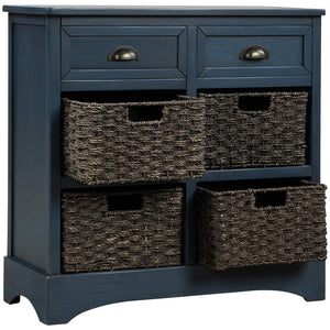 Hearth and Haven Sofia Storage Cabinet with Two Drawers and Four Classic Rattan Basket, Antique Navy WF193442AAM