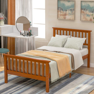 English Elm Wood Pine Platform Bed Oak Finish Low Profile Frame with Headboard for Twin Xl WF191767AAL