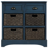 Hearth and Haven Sofia Storage Cabinet with Two Drawers and Four Classic Rattan Basket, Antique Navy WF193442AAM