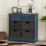 Hearth and Haven Sofia Storage Cabinet with Two Drawers and Four Classic Rattan Basket, Antique Navy WF193442AAM