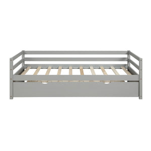 English Elm Daybed with Pull Out Trundle Twin Pine Wood Frame Guest Room Sleep Solution Gray WF191421AAE