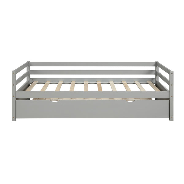 English Elm Daybed with Pull Out Trundle Twin Pine Wood Frame Guest Room Sleep Solution Gray WF191421AAE