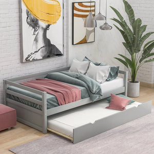 English Elm Daybed with Pull Out Trundle Twin Pine Wood Frame Guest Room Sleep Solution Gray WF191421AAE