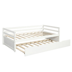English Elm Daybed with Pull Out Trundle Twin Pine Wood Frame Guest Room Sleep Solution White WF191421AAK