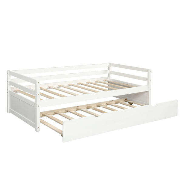 English Elm Daybed with Pull Out Trundle Twin Pine Wood Frame Guest Room Sleep Solution White WF191421AAK