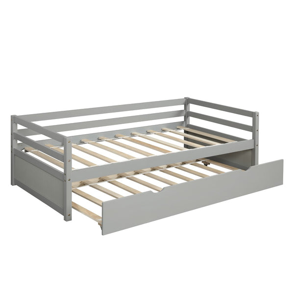 English Elm Daybed with Pull Out Trundle Twin Pine Wood Frame Guest Room Sleep Solution Gray WF191421AAE