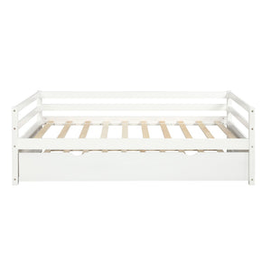 English Elm Daybed with Pull Out Trundle Twin Pine Wood Frame Guest Room Sleep Solution White WF191421AAK