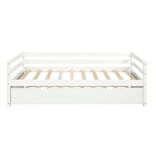 English Elm Daybed with Pull Out Trundle Twin Pine Wood Frame Guest Room Sleep Solution White WF191421AAK