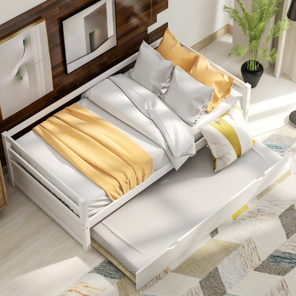 English Elm Daybed with Pull Out Trundle Twin Pine Wood Frame Guest Room Sleep Solution White WF191421AAK