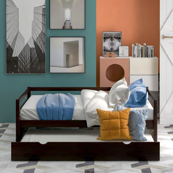 English Elm Daybed with Pull Out Trundle Twin Pine Wood Frame Guest Room Sleep Solution WF191421AAP