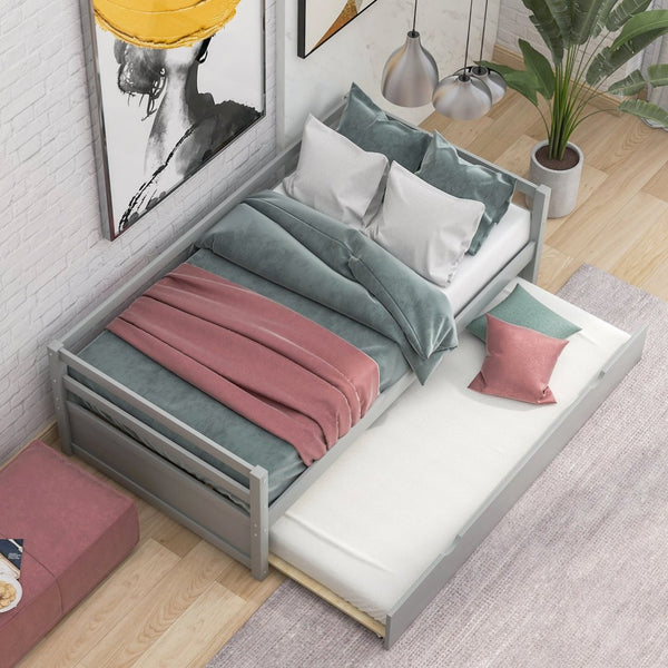 English Elm Daybed with Pull Out Trundle Twin Pine Wood Frame Guest Room Sleep Solution Gray WF191421AAE