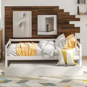English Elm Daybed with Pull Out Trundle Twin Pine Wood Frame Guest Room Sleep Solution White WF191421AAK