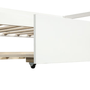 English Elm Daybed with Pull Out Trundle Twin Pine Wood Frame Guest Room Sleep Solution White WF191421AAK