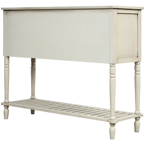 English Elm Trexm Farmhouse Buffet Cabinet with Glass Doors Drawers and Open Shelf Display WF193444AAE