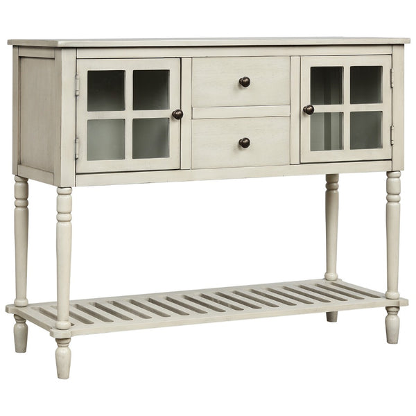 English Elm Trexm Farmhouse Buffet Cabinet with Glass Doors Drawers and Open Shelf Display WF193444AAE