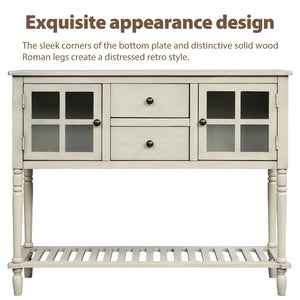 English Elm Trexm Farmhouse Buffet Cabinet with Glass Doors Drawers and Open Shelf Display WF193444AAE