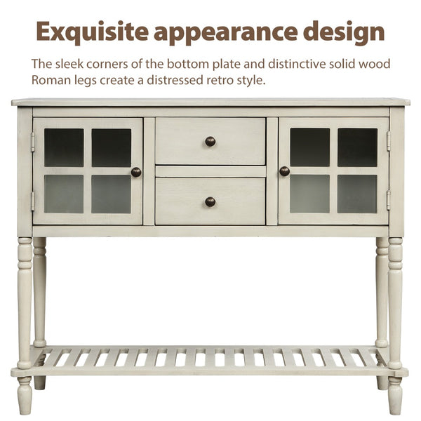 English Elm Trexm Farmhouse Buffet Cabinet with Glass Doors Drawers and Open Shelf Display WF193444AAE