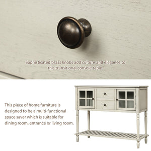 English Elm Trexm Farmhouse Buffet Cabinet with Glass Doors Drawers and Open Shelf Display WF193444AAE