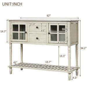 English Elm Trexm Farmhouse Buffet Cabinet with Glass Doors Drawers and Open Shelf Display WF193444AAE