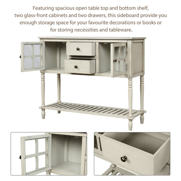 English Elm Trexm Farmhouse Buffet Cabinet with Glass Doors Drawers and Open Shelf Display WF193444AAE