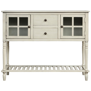 English Elm Trexm Farmhouse Buffet Cabinet with Glass Doors Drawers and Open Shelf Display WF193444AAE
