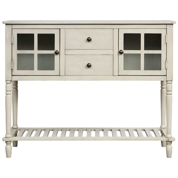 English Elm Trexm Farmhouse Buffet Cabinet with Glass Doors Drawers and Open Shelf Display WF193444AAE