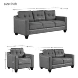 English Elm 3 Piece Living Room Set With Tufted Cushions.