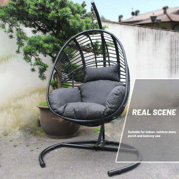 English Elm Outdoor Hand Woven Pe Wicker Egg Hanging Chair Seat for Patio Balcony Resort Style W40032678