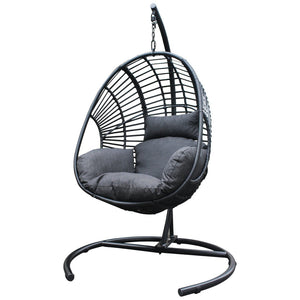 English Elm High Back Pe Wicker Hanging Egg Chair with Steel Base for Patio or Living Room W400S00007