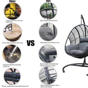 English Elm High Back Pe Wicker Hanging Egg Chair with Steel Base for Patio or Living Room W400S00007