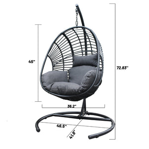English Elm High Back Pe Wicker Hanging Egg Chair with Steel Base for Patio or Living Room W400S00007