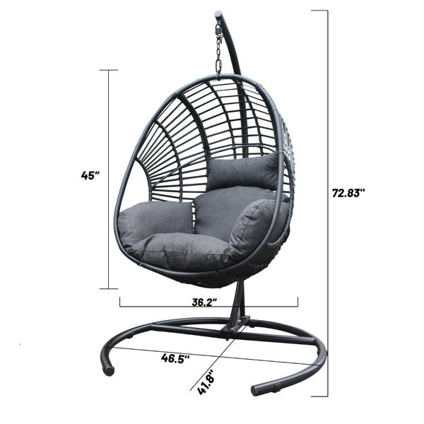 English Elm High Back Pe Wicker Hanging Egg Chair with Steel Base for Patio or Living Room W400S00007