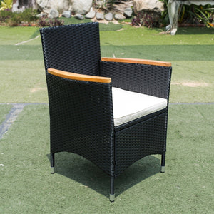 English Elm Eelifee 7-Piece Outdoor Wicker Dining Set With Acacia Wood Top - Stylish, Durable, And Comfortable! W329S00006