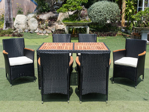 English Elm Eelifee 7-Piece Outdoor Wicker Dining Set With Acacia Wood Top - Stylish, Durable, And Comfortable! W329S00006