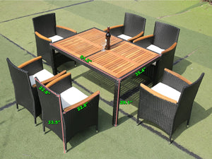English Elm Eelifee 7-Piece Outdoor Wicker Dining Set With Acacia Wood Top - Stylish, Durable, And Comfortable! W329S00006