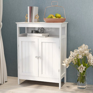 English Elm Bathroom Freestanding Storage Cabinet with Shutter Doors Open Shelf White Mdf W28215278