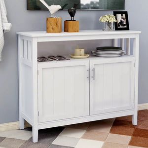 English Elm Kitchen Buffet Server Cabinet with Adjustable Shelves and Scratch Resistant White Finish W28209580