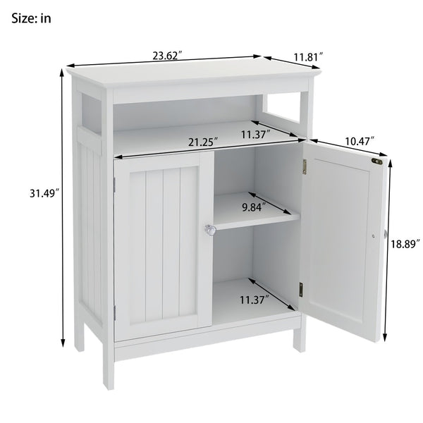 English Elm Bathroom Freestanding Storage Cabinet with Shutter Doors Open Shelf White Mdf W28215278