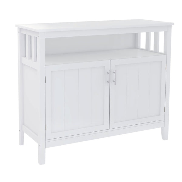 English Elm Kitchen Buffet Server Cabinet with Adjustable Shelves and Scratch Resistant White Finish W28209580