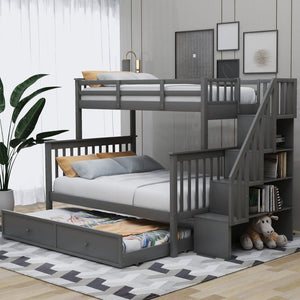 English Elm Stairway Twin Over Full Bunk Bed with Trundle Stair Storage and Guard Rail LT000119AAE-1