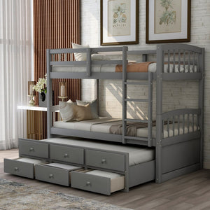 English Elm Twin Over Bunk Bed with Trundle and 3 Drawers Solid Pine Kids Guest Room LT000071AAE-1