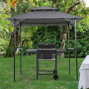English Elm Outdoor Grill Gazebo 8x5 Ft – Rust-Resistant Steel Frame, Double-Tier Ventilated Canopy for BBQs and Parties Gray W41918148