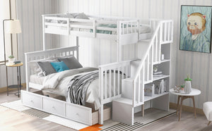 English Elm Stairway Twin Over Full Bunk Bed with Stair Storage Espresso Frame for Kids LT000219AAK