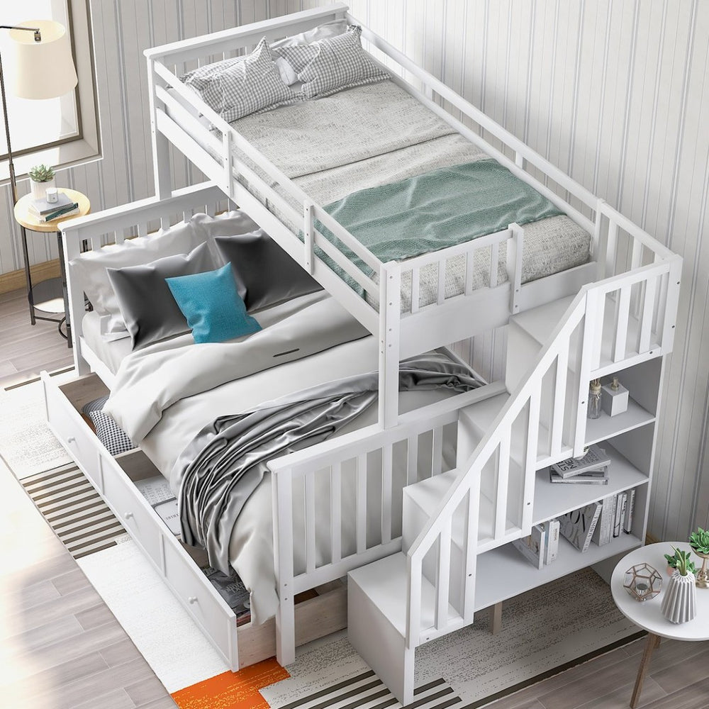 English Elm Stairway Twin Over Full Bunk Bed with Stair Storage Espresso Frame for Kids LT000219AAK