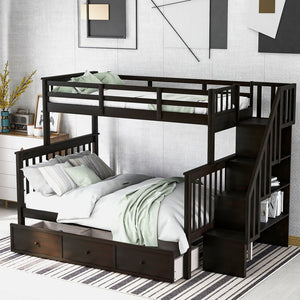 English Elm Stairway Twin Over Full Bunk Bed with Stair Storage Espresso Frame for Kids LT000219AAP